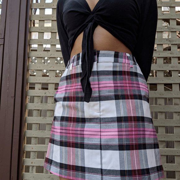 Topshop Pink Plaid Skirt - Picture 1 of 4
